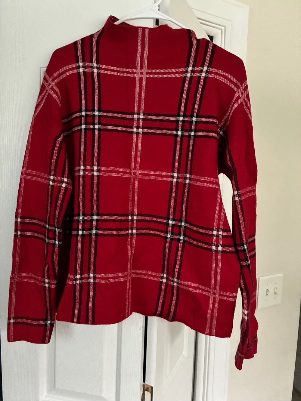 Red Plaid Mock Neck Sweater